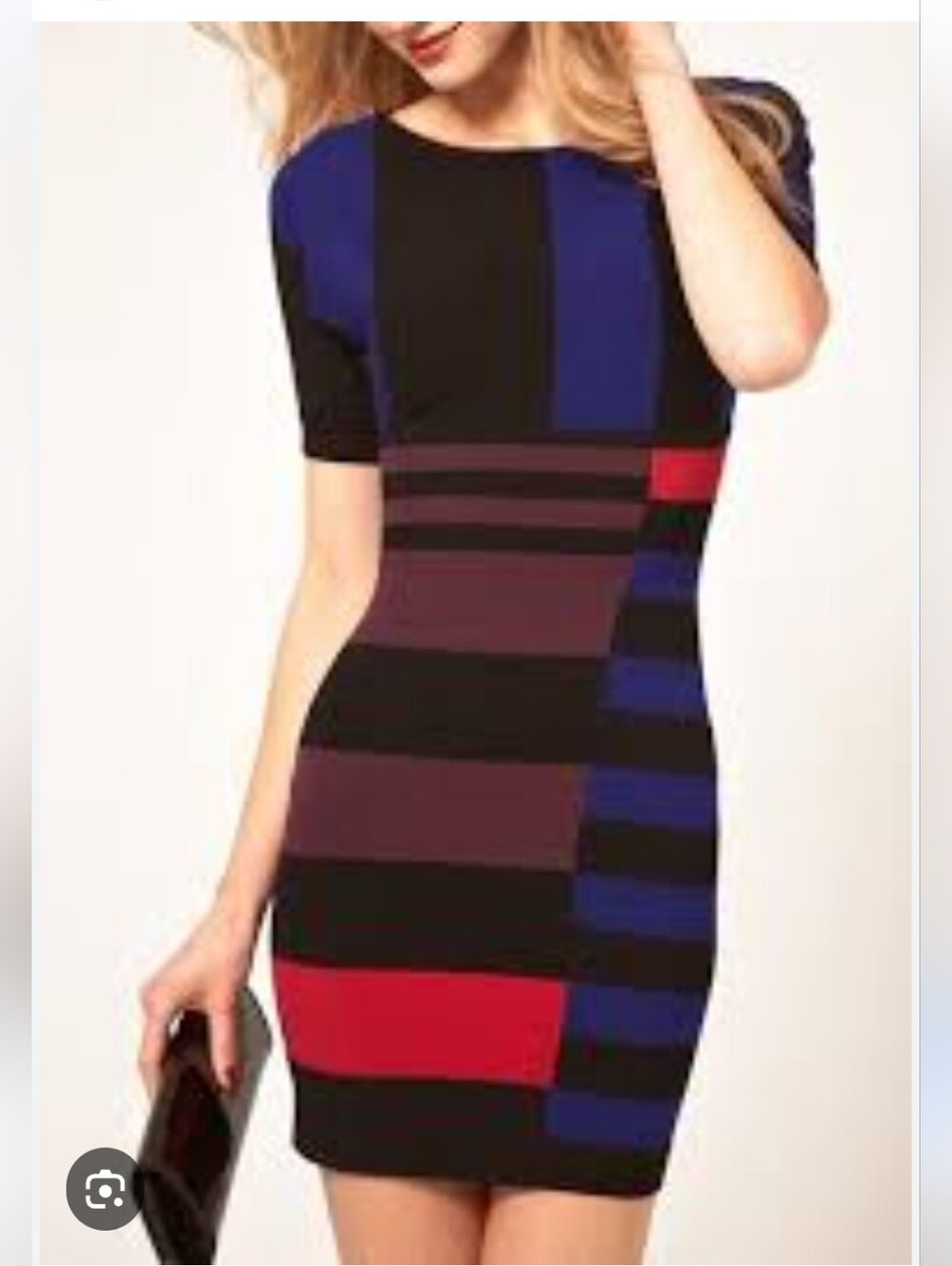 Karen Millen Colorblock Short Sleeve Bodycon Dress in Black, Blue, Red sz 0